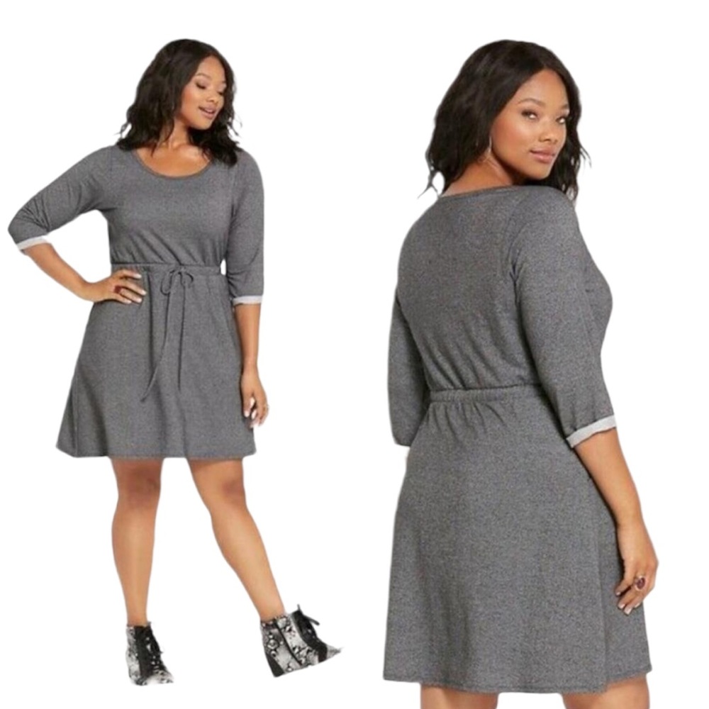 Torrid Sz 4 4X (26) GREY Drawstring Waist Sweater Dress Plus